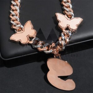 Iced Out VVS D Color Moissanite Butterfly Cuban Chain with Custom Initial 'S' Pendant - Hip Hop Jewelry - Image 5