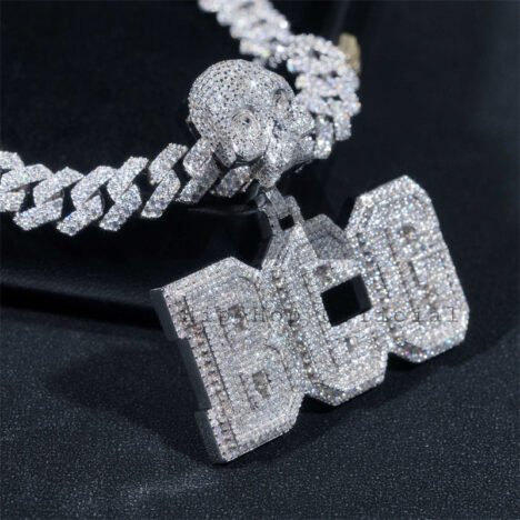 Iced Out Moissanite Diamond 2" Width Skull Bail Custom Name Pendant Fit For 10MM Cuban Chain - Image 5