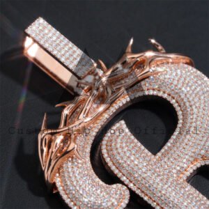 Sterling Silver 925 Gra 3" Tall Rose Gold Custom Moissanite Letter Pendant Fit For 15MM Cuban Chain - Image 5