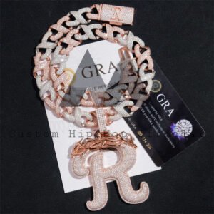 Sterling Silver 925 Gra 3" Tall Rose Gold Custom Moissanite Letter Pendant Fit For 15MM Cuban Chain - Image 2