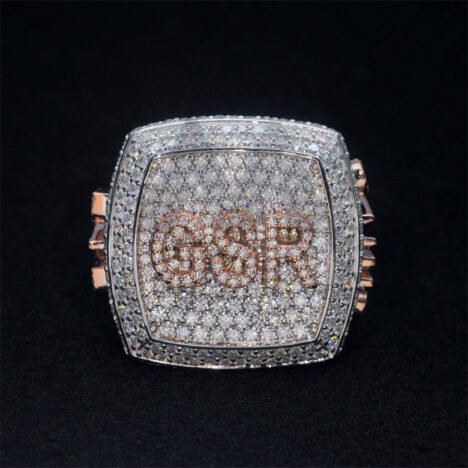 Men Iced Out Buss Down Rose Gold Two Tone Hip Hop VVS Moissanite Custom Championship Ring