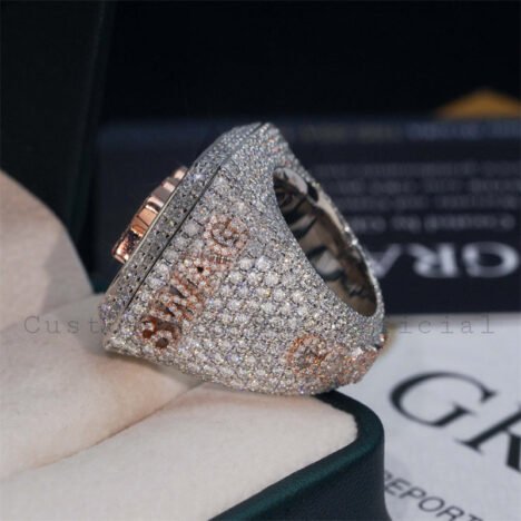 Men Iced Out Buss Down Rose Gold Two Tone Hip Hop VVS Moissanite Custom Championship Ring - Image 4