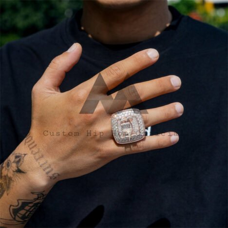 35MM Solid Silver Iced Out Custom Initial Championship Ring Hip Hop Style Rose Gold - Image 5