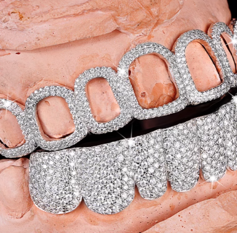 Moissanite Diamond Grillz Set 16pc Silver Iced Out Hip Hop Jewelry - Image 3