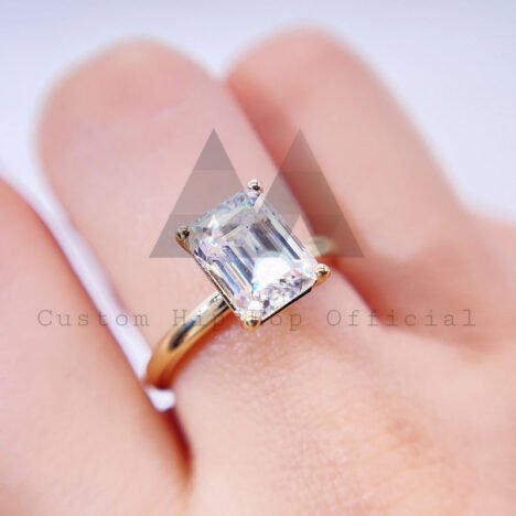 Classic Design 3CT Emerald Cut Moissanite Engagement Ring 10K 14K 18K Solid Gold - Image 5