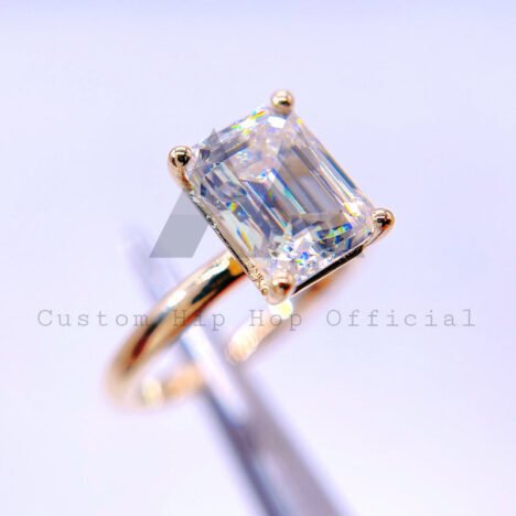 Classic Design 3CT Emerald Cut Moissanite Engagement Ring 10K 14K 18K Solid Gold