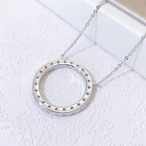 Classic Design Circle Moissanite Diamond Necklace For Women White Gold 925 Silver - Image 3