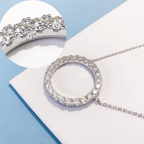 Classic Design Circle Moissanite Diamond Necklace For Women White Gold 925 Silver - Image 4