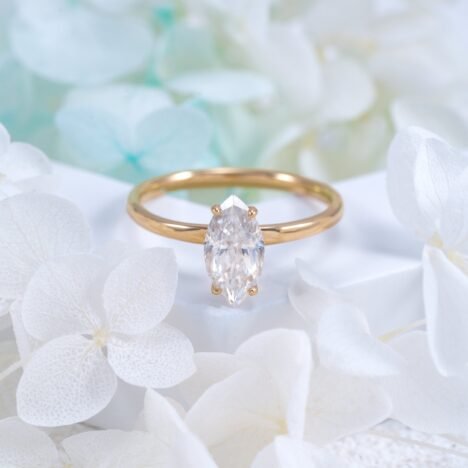 10K 14K 18K Rose Gold 1CT Marquise Cut Moissanite Diamond Women Ring - Image 4