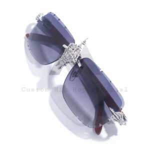 Solid Silver 925 Custom Made Iced Out Skull Hand Moissanite Diamonds Sunglasses For Men - Image 2