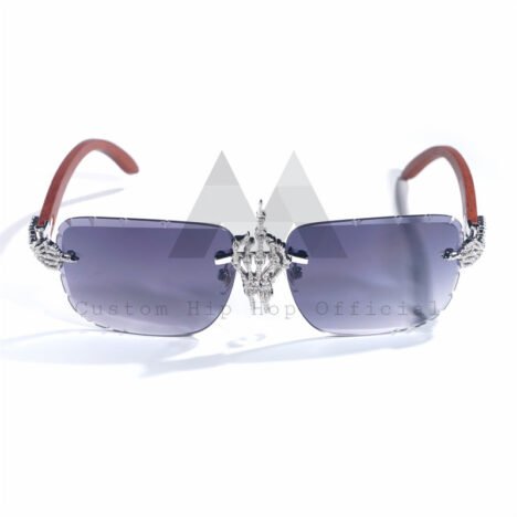 Solid Silver 925 Custom Made Iced Out Skull Hand Moissanite Diamonds Sunglasses For Men - Image 3