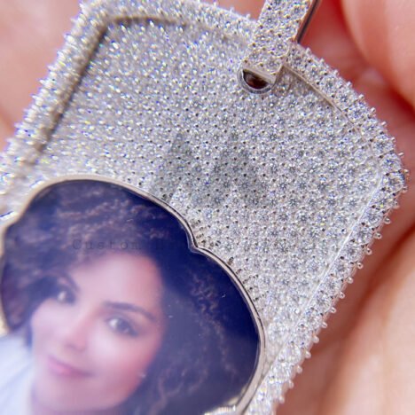 Iced Moissanite VVS Dog Tag Pendant with 2.5" Photo Slot