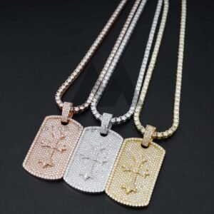 Moissanite Iced-Out Dog Tag Pendant with Cross for 4MM Tennis Chain - Hip Hop Jewelry - Image 3