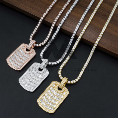 Men's 925 Sterling Silver Moissanite Diamond Dogtag Pendant Hip Hop Jewelry