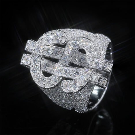Men's Iced Out Moissanite Diamond Dollar Ring 925 Sterling Silver Hip Hop Jewelry - Image 2