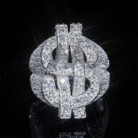 Men's Iced Out Moissanite Diamond Dollar Ring 925 Sterling Silver Hip Hop Jewelry - Image 3