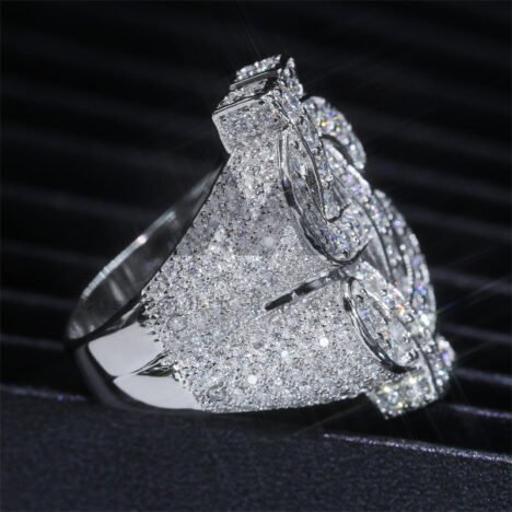 Men's Iced Out Moissanite Diamond Dollar Ring 925 Sterling Silver Hip Hop Jewelry - Image 4