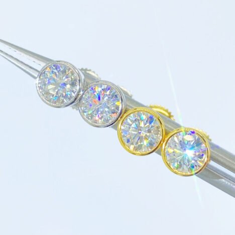 VVS Moissanite Stud Earrings in 925 Silver with Screw Back, Bezel Set - Image 2