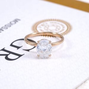 Prongs Setting Classic Design 10K 14K 18K Real Rose Gold 2CT Oval Cut Moissanite Diamond Ring - Image 4