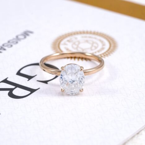 Prongs Setting Classic Design 10K 14K 18K Real Rose Gold 2CT Oval Cut Moissanite Diamond Ring - Image 4