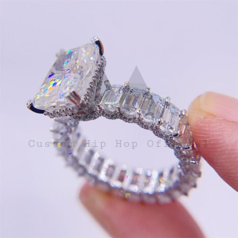 Women's Radiant Moissanite Ring 925 Silver 10K/14K/18K White Gold - Vintage Iced Style - Image 3
