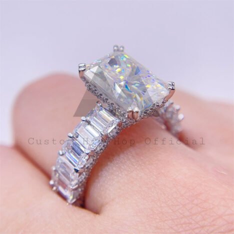 Women's Radiant Moissanite Ring 925 Silver 10K/14K/18K White Gold - Vintage Iced Style - Image 4