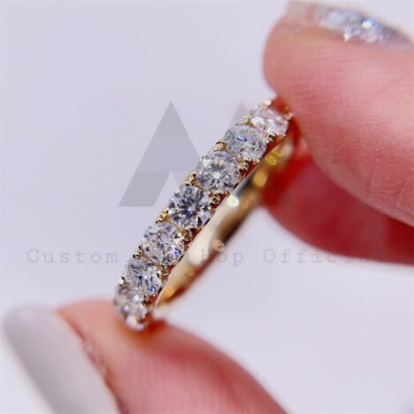 VVS Moissanite Eternity Ring 3mm 10K Yellow Gold - Unisex Hip Hop Jewelry