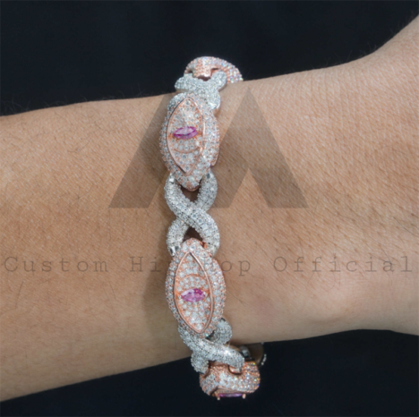 13MM Rose Gold Mix White Gold Iced Out Infinitly Link Evil Eye Bracelet Hip Hop Moissanite Diamonds