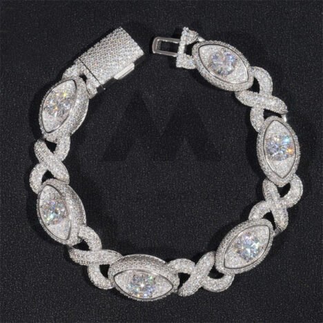 15MM Sterling Silver Moissanite Cuban Link Bracelet - Evil Eye Infinity Hip Hop Jewelry