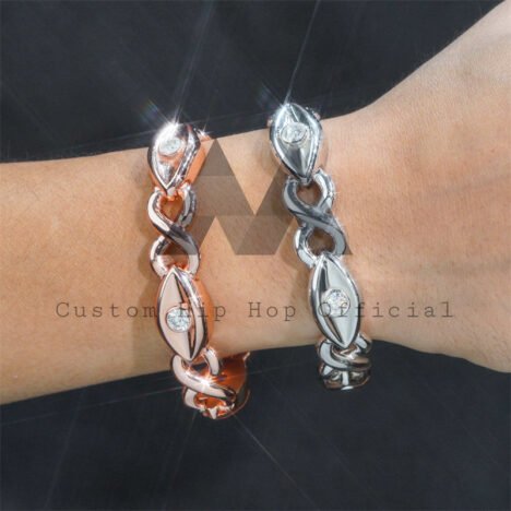 GRA Certificated 15MM Moissanite Diamond Evil Eye Cuban Link Bracelet White Gold Rose Gold - Image 2