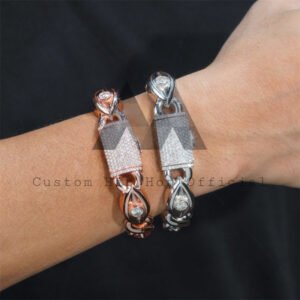 GRA Certificated 15MM Moissanite Diamond Evil Eye Cuban Link Bracelet White Gold Rose Gold - Image 3