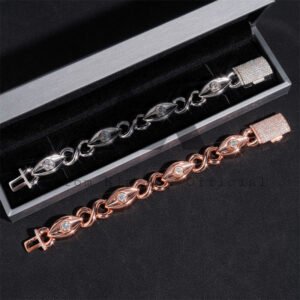 GRA Certificated 15MM Moissanite Diamond Evil Eye Cuban Link Bracelet White Gold Rose Gold - Image 4