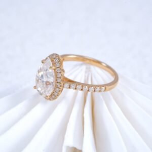 10K 14K 18K Real Gold Halo Diamond Style 3CT Pear Cut VVS Moissanite Diamond Engagement Ring - Image 3