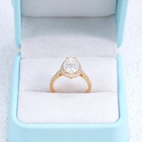 10K 14K 18K Real Gold Halo Diamond Style 3CT Pear Cut VVS Moissanite Diamond Engagement Ring - Image 5