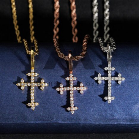 Mini Silver Moissanite Cross Pendant for 3MM Tennis Chain - Hip Hop Jewelry - Image 4