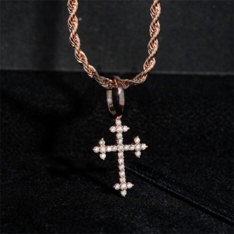 Mini Silver Moissanite Cross Pendant for 3MM Tennis Chain - Hip Hop Jewelry - Image 5