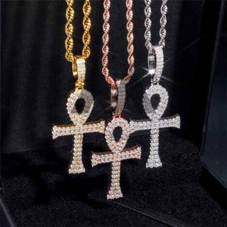 Men's Moissanite Diamond Ankh Cross Pendant, Iced Out, Fits 4MM Tennis Chain - Image 4
