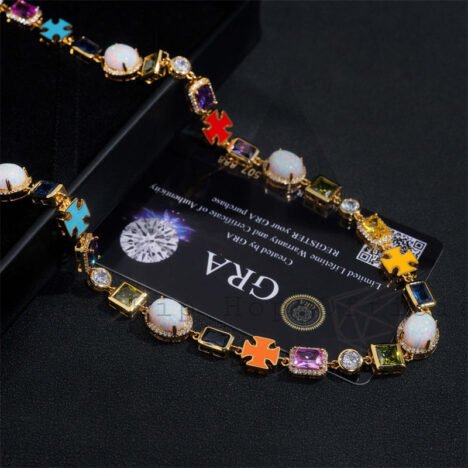 13mm Multicolor CZ Moissanite Tennis Chain Necklace - Hip Hop Jewelry - Image 4