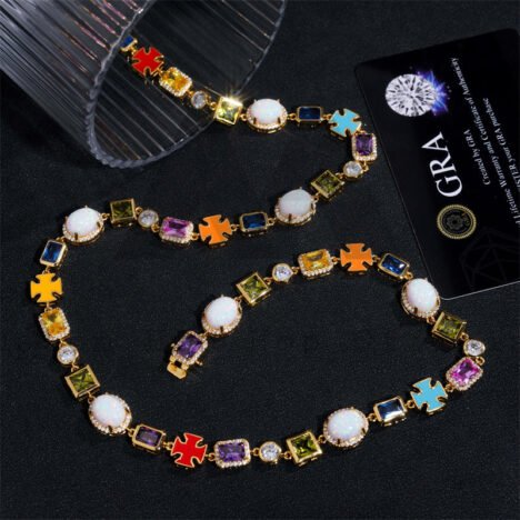 13mm Multicolor CZ Moissanite Tennis Chain Necklace - Hip Hop Jewelry - Image 5