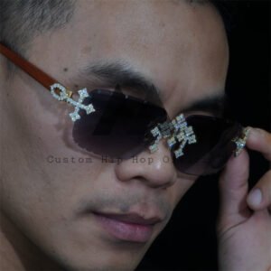 Hip Hop Sterling Silver VVS Moissanite Diamond Chrome Heart Style Iced Out Sunglasses - Image 3