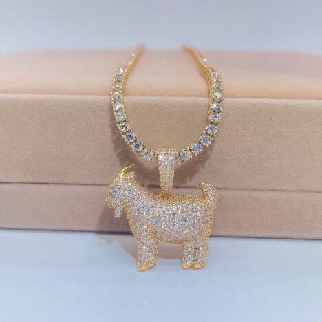 Yellow Gold Plated Over Sterling Silver Iced Out Moissanite Goat Pendant - Image 2