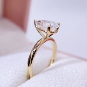 GRA Certificated 10K 14K 18K Yellow Gold 3CT Oval Cut Moissanite Diamond Ring For Women - Image 5
