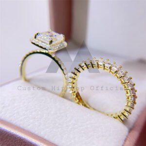 10K 14K 18K Real Gold Emerald Cut Moissanite Engagement Wedding Ring Set Pass Diamond Tester - Image 3