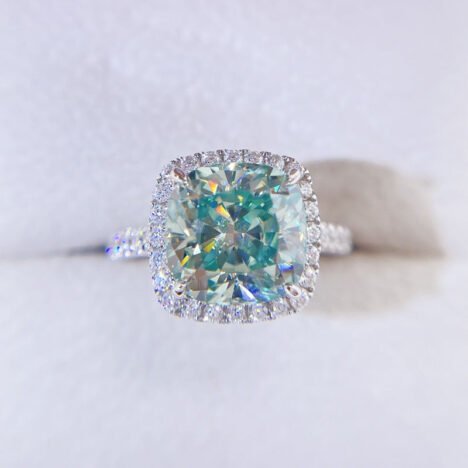 White Gold Halo Diamond Style Tiffany Blue Moissanite Diamond Ring With Tiffany Blue Stone - Image 4