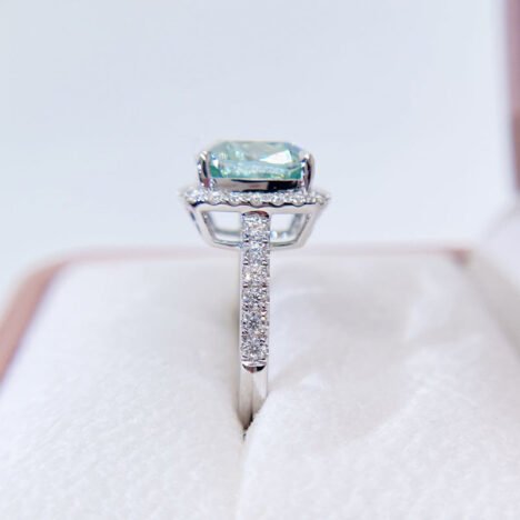 White Gold Halo Diamond Style Tiffany Blue Moissanite Diamond Ring With Tiffany Blue Stone - Image 5