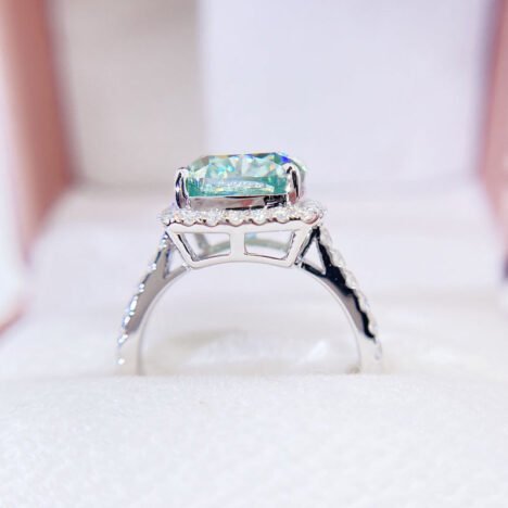 White Gold Halo Diamond Style Tiffany Blue Moissanite Diamond Ring With Tiffany Blue Stone - Image 3