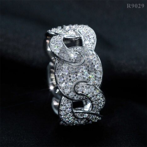 Men's 925 Silver Iced Out Moissanite Gucci Link Mariner Ring - Hip Hop Jewelry - Image 2