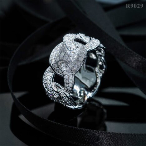 Men's 925 Silver Iced Out Moissanite Gucci Link Mariner Ring - Hip Hop Jewelry - Image 3