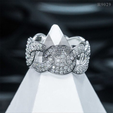 Men's 925 Silver Iced Out Moissanite Gucci Link Mariner Ring - Hip Hop Jewelry - Image 4