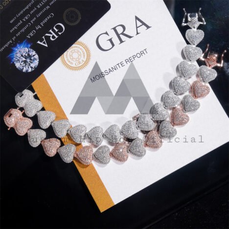 Men's 13MM Solid Silver Moissanite Bracelet - Hip Hop Heart Link Style - Image 6